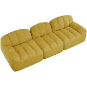 URBAN MEUBLE Modulares Sofa, 3-sitzig, in Senfgelb, mit Hocker, Bezug aus Fleece