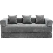 URBAN MEUBLE Schlafsofa für 3 Personen, umwandelbar, mit dunkelgelber Rippstoffbezug