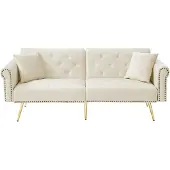 URBAN MEUBLE Schlafsofa für 2 Personen, beige Samtbezug, 3 Liegepositionen, 173x75 cm
