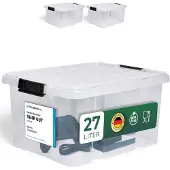 Merkloos Set aus 3 stapelbaren Aufbewahrungsboxen mit Deckel, 27 Liter