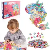 Merkloos Meerjungfrau Puzzle Lernspielzeug - 128 Teile - Ab 3 Jahren - Montessori Spielzeug - Geduldsspiel