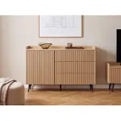 WFL GROUP Kommode Arysa Geriffelt – Frühlings-Eiche 126 cm – Sideboard mit 3 Schubladen für Wohn- und Schlafzimmer – Hohe Metallfüße 15 cm – Hergestellt in der EU