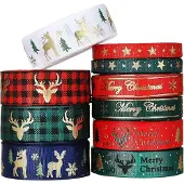 LIHAO Weihnachtsbänder Polyestergewebe 10 Rollen 5 Yards, festlich dekorieren & basteln