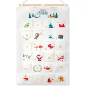 HOWAF Adventskalender zum Befüllen Weiß Stoff mit 24 Taschen 102x51cm
