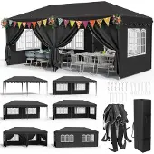 LIFERUN Faltpavillon 3x6m Wasserdicht UV-Schutz 50+ 6 Seitenteile Höhenverstellbar Schwarz
