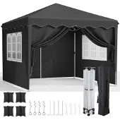LIFERUN Faltpavillon 3x3m Stabil Winterfest UV-Schutz 50+ mit Seitenteilen und Sandsäcken Schwarz