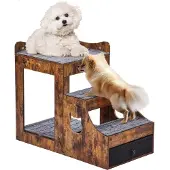 Dripio Haustier-Stapelbett mit Treppe und Aufbewahrung, Holz, Braun