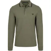Fred perry für Herren. M3636 Grünes Twin-Tipped-Poloshirt mit langen Ärmeln (L), Lässig, Baumwolle, Langarm