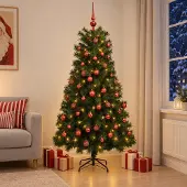 Syfax Künstlicher Weihnachtsbaum mit klappbaren Zweigen und Kugeln