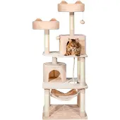 Dripio Kratzbaum mit 2 Sitzstangen, 2 Höhlen, Hängematte, 158 cm, beige