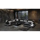 AEA Großes U-Form Sofa Schwarz Wohnzimmer Set Couchtisch Modern