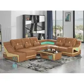 AEA Moderne Wohnlandschaft U-Form Couchtisch Schwarz LED Sofa Set Couch