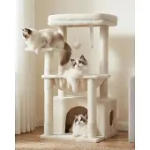Dripio Kratzbaum mit Katzenhöhle, Sisal-Stämmen, Plüschball, Beige