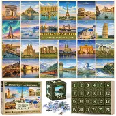 Quanquer Adventskalender 1008 Teile 24 für Erwachsene Puzzle Europäische Wahrzeichen