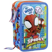 OEM Schulmäppchen mit 3 Reißverschlüssen, 44 Teile, Spidey, Hellblau/Rot