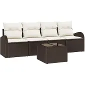 Syfax Gartensofa-set 5 pcs 4-Seater Braun und Creme Poly-Rattan