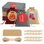 OEM Adventskalender Jutebeutel, 24 Stück, 15x12 cm, nummeriert 1-24
