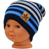 PADU BABY NELLYS Frühling/Herbst gestreifte Mütze - granat/hellblau/hellgrau