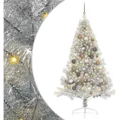vidaXL Künstlicher vorbeleuchteter Weihnachtsbaum Silber 180 cm PET