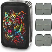 Merkloos Stifteköcher mit 3 Fächern und Tiger-Motiv für Jungen