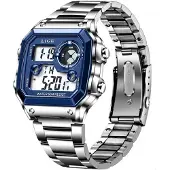 Lige digitale Herrenuhr aus Edelstahl, Silber und Blau KP41958