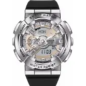 SANDA HB-41912 Herrenuhr mit analoger und digitaler Anzeige, Schwarz-Silber KP41912