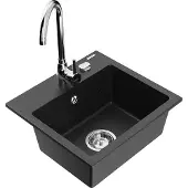 Mexen Milo 1-Becken-Granit-Spüle mit Mischbatterie Telma, Schwarz/Silber - 6505-73-670200-00