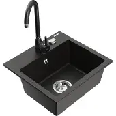 Mexen Milo 1-Becken-Granit-Spüle mit Mischbatterie Telma, Schwarz/Gold - 6505-75-670200-70