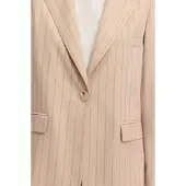 Bugatti Kurzblazer "Regular Fit", Damen, Gr. 40, beige (50, beige), Canvas, 73% Polyester, 24% Viskose, 3% Elasthan, gestreift, regular fit, Blazer Kurzblazer, mit Reverskragen und Streifen