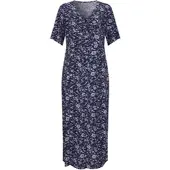 Sieh an! Jerseykleid SIEH AN "Druck-Kleid Druckkleid mit durchgehender Knopfleiste", Damen, Gr. 44, N-Gr, blau (marine, hellblau, bedruckt), Modisch, V-Ausschnitt, Kleider Jerseykleid
