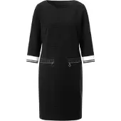 Création L Jerseykleid "Jersey-Kleid Jerseykleid mit Jacquard-Muster", Damen, Gr. 42, N-Gr, schwarz, Modisch, Rundhals, Kleider Jerseykleid