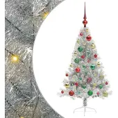 vidaXL Künstlicher vorbeleuchteter Weihnachtsbaum Silber 120 cm PET