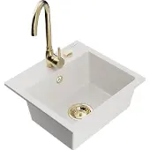 Mexen Milo 1-Becken-Granit-Spüle mit Mischbatterie Telma, Weiß - 6505-20-670200-50