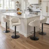 Sonstiges Barhocker 4er Set Chenille höhenverstellbar drehbar gepolstert mit Metallfuß Beige