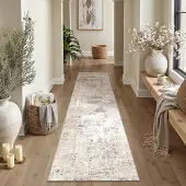 Sonstiges Läufer Teppich Beige Grau 80x300cm Waschbar Niedriger Stapel