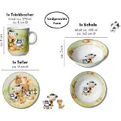 Ritzenhoff & Breker Kindergeschirr Set 3-teilig Hoftiere Weiß Porzellan Kinder Geschirrset