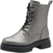 Marco Tozzi Schnürstiefelette , Damen, Gr. 38, wärmend, silber (altsilberfarben), Lederimitat, Schuhe Schnürstiefelette, Schnürboots, Herbstboots in coolem Metallic-Look