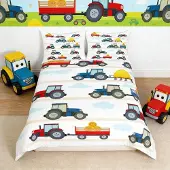 Merkloos Kinderzimmer-Bettwäsche-Set mit Traktor-Motiv aus Mikrofaser