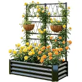 Sonstiges Hochbeet mit Rankgitter Metall 121x61x151 cm Schwarz