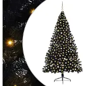 vidaXL Künstlicher vorbeleuchteter Weihnachtsbaum Schwarz 240 cm PVC