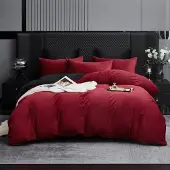 Merkloos Omgoods – Warmer Flanell-Bettbezug-Set mit Kissenbezügen, rot