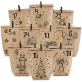 Merkloos Adventskalender – Selbst befüllbar – 24 Papiertüten aus Kraftpapier – Weihnachtstüten – Zahlenaufkleber