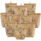 Merkloos Adventskalender zum Selbstbefüllen – 24 Papierbeutel – Kraftpapier – Mit Zahlen