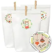 Merkloos DIY-Adventskalender – Papierbeutel – 24 Stück – Mit Zahlenaufklebern und Holzclips
