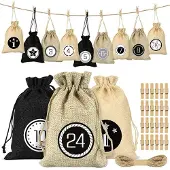 Merkloos Adventskalender – Stoffbeutel – Weihnachtskalender zum Befüllen – 24 Beutel – Schwarz