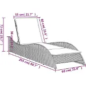 vidaXL Sonnenliege mit Auflage Hellgrau 60x205x73 cm Poly Rattan