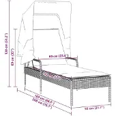 vidaXL Sonnenliege mit Dach Schwarz Poly Rattan