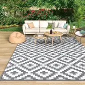 Sonstiges Outdoor Teppich Wetterfest 120 x 180 cm Grau & Weiß Kunststoff