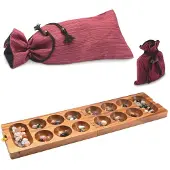 Merkloos Kalaha-Spiel – 2 Spieler – Mancala – Spielbrett aus Holz – Mit Stoffbeutel