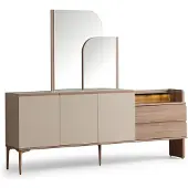 AEA Modern Beige Sideboard Spiegel Esszimmer Holz Glas Kommode Elegantes
